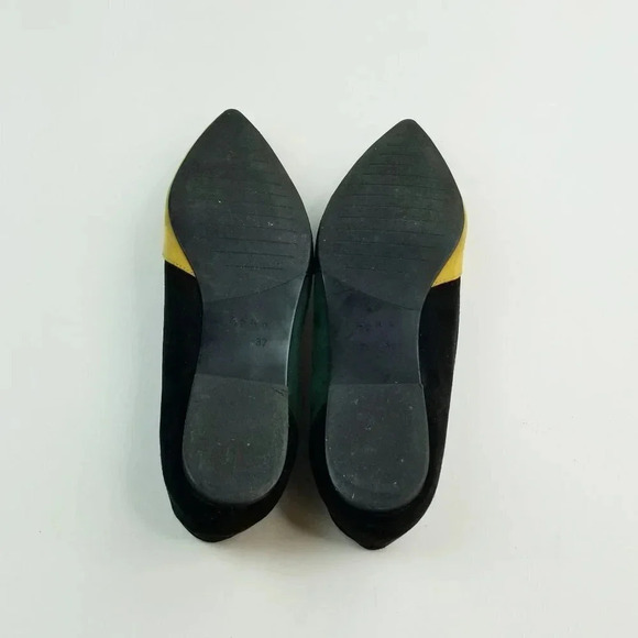 Zara Trafaluc Sz 37 (US 7-7.5) Dijon Yellow Black Green Suede Pointed Toe Flats - Picture 12 of 12